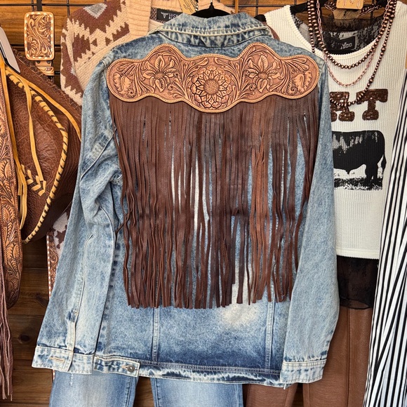 American Darling Jackets & Blazers - American Darling Blue Denim Jacket with Brown Fringe